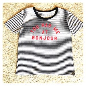 Fifth sun bonjour t-shirt. Black and white stripes